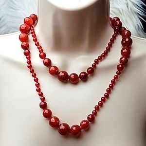GENUINE Brown Agate 38" Designer Lucien Piccard Graduated Necklace